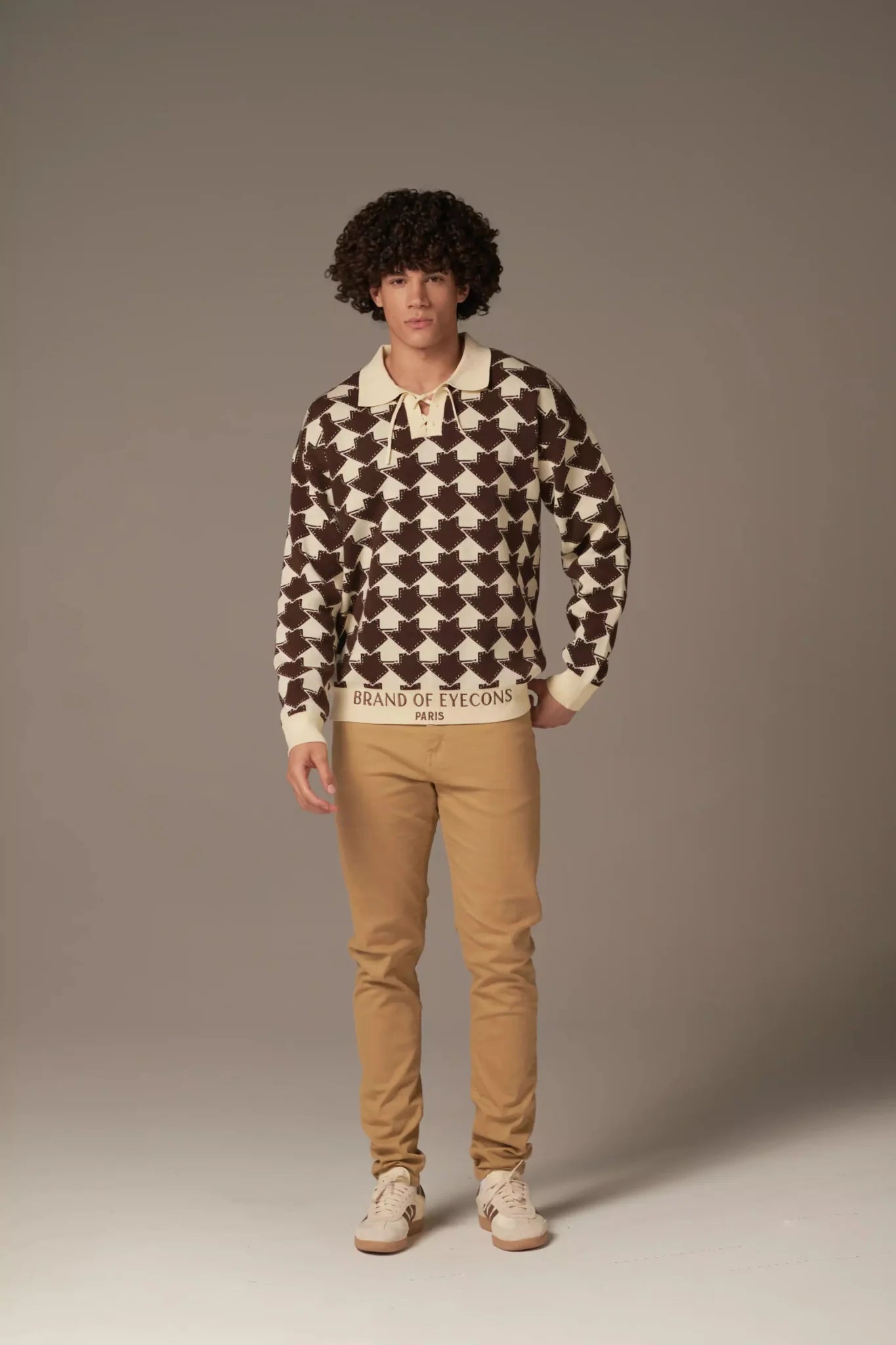 Le All the Way Up Knitted Polo (Cream/Brown) - Brand of Eyecons