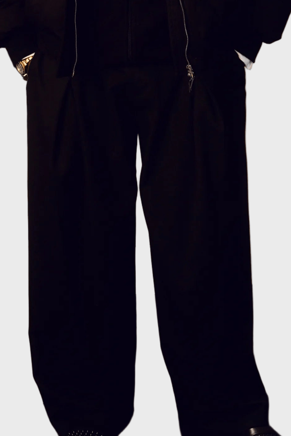 Le Pantalon Nocturne — Noir Pleated Wide - Leg Trouser (Metal Clasp Edition) - Brand of Eyecons