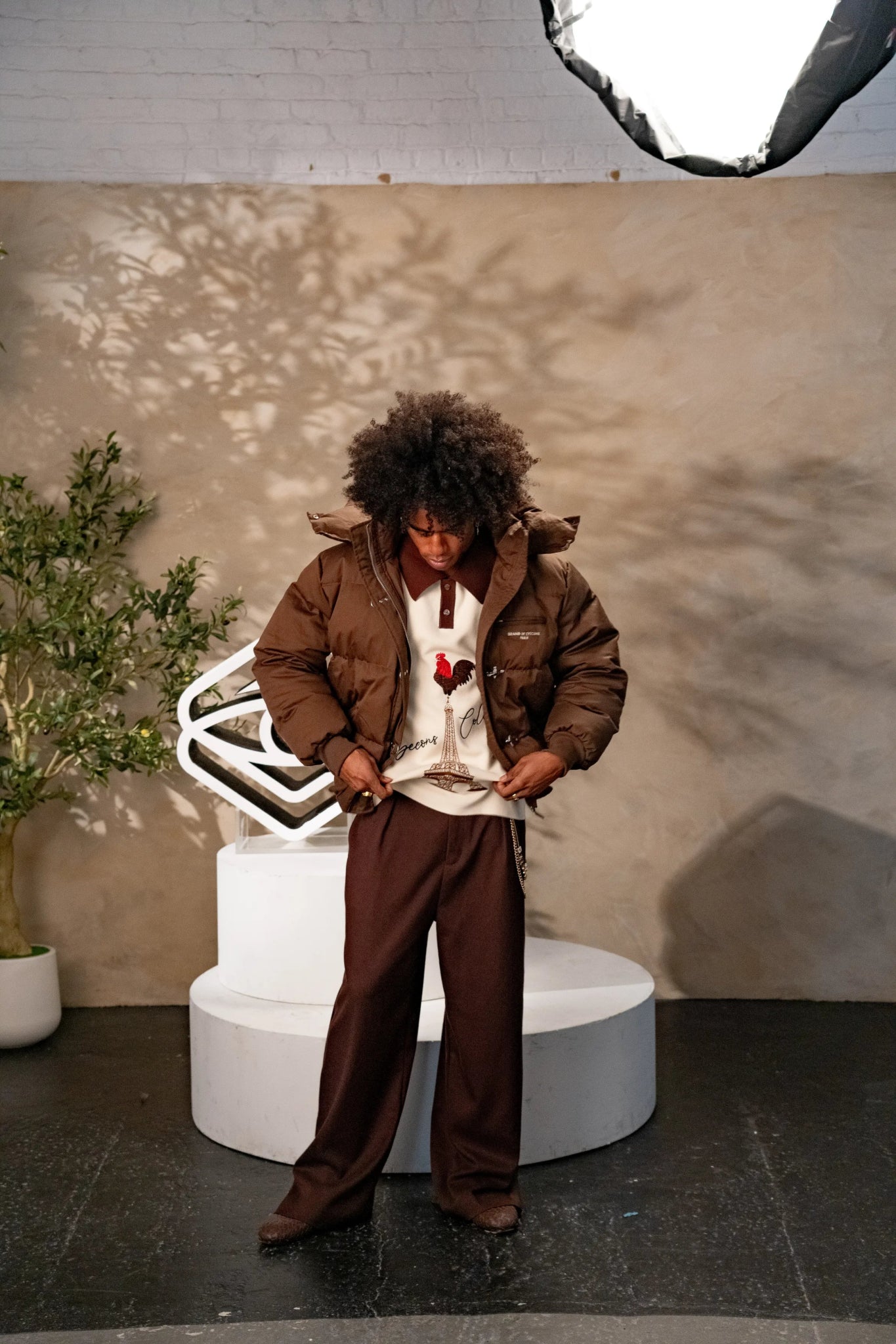 Le Pantalon Sablé — Chocolate Pleated Wide - Leg Trouser (Metal Clasp Edition) - Brand of Eyecons