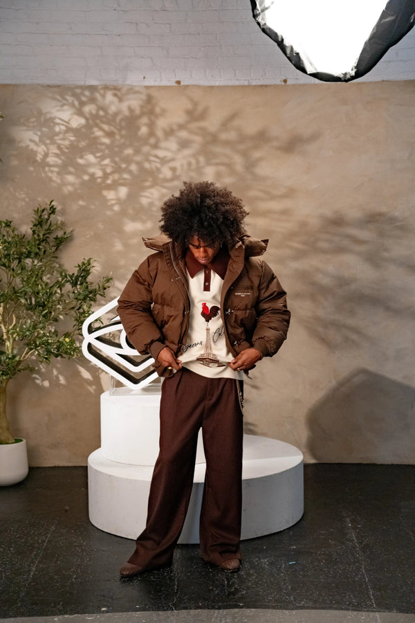 Le Pantalon Sablé — Chocolate Pleated Wide - Leg Trouser (Metal Clasp Edition) - Brand of Eyecons