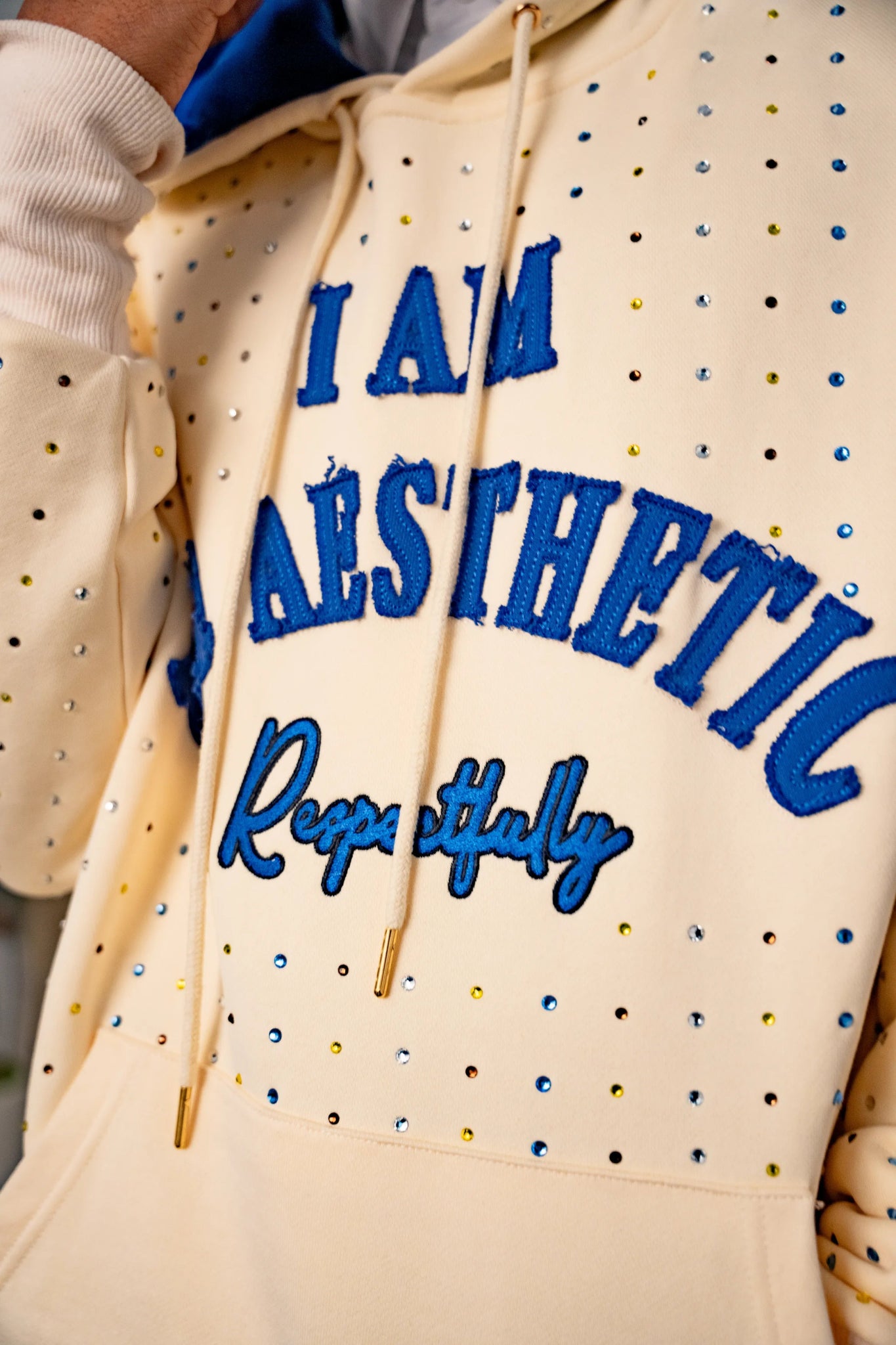 The Cream Aesthetic Hoodie — Rhinestone Edition - Brand of Eyecons
